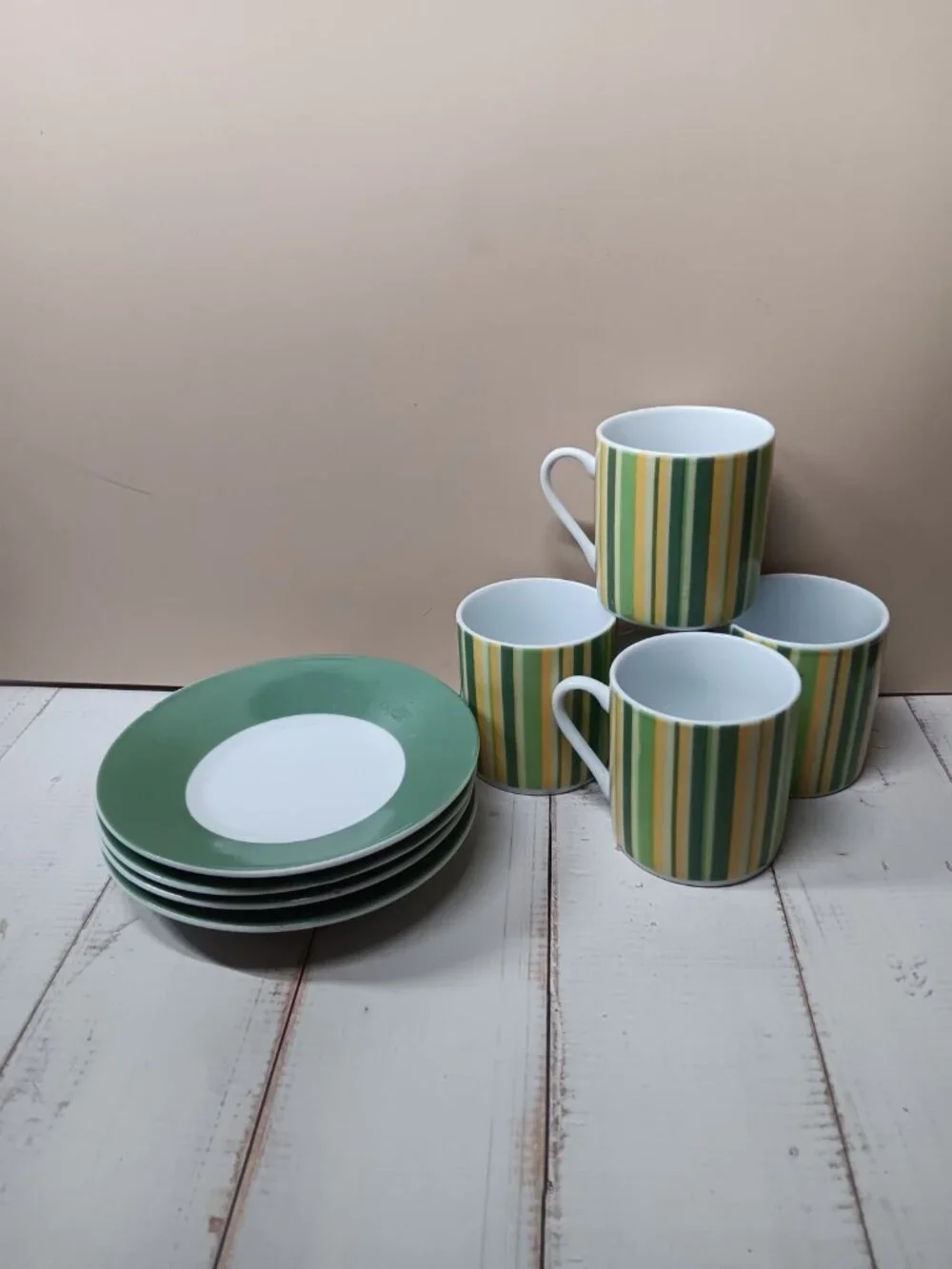 Alpine Cuisine Demitasse Italy Citrus Stripes 3 Cups & Saucers Espresso